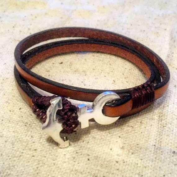 Sterling silver anchor with brown genuine leather