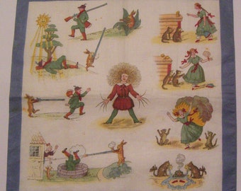 Antique STRUWWELPETER Handkerchief Child German Nursery