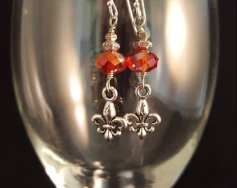 Red Czech Glass and Fleur de Lis earrings