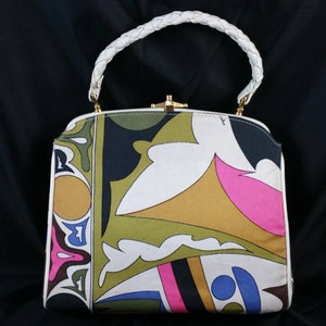 Fabulous Emilio Pucci Top Handle Handbag Vinyl Accents Signed