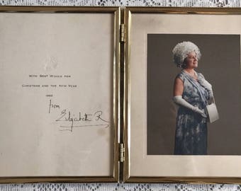 Queen Elizabeth Queen Mother Signed Christmas Card Framed 1965