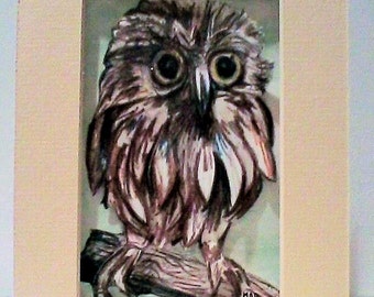 Blank Greeting Card: 3-D Paper-Cut of Baby Owl