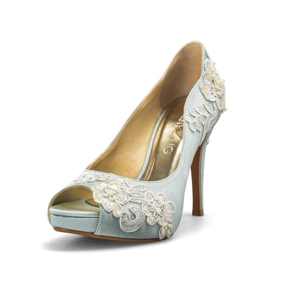 Something Blue Wedding Shoes with Lace Powder Blue Bridal Something Blue Wedding Shoes with Lace Powder Blue Bridal