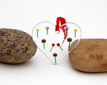 Fused Glass Heart Ornament, Fused Glass Heart Suncatcher