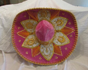 Sombrero, Hot Pink with White, Gold Accents, Salazar Yepez Hats, Mexico