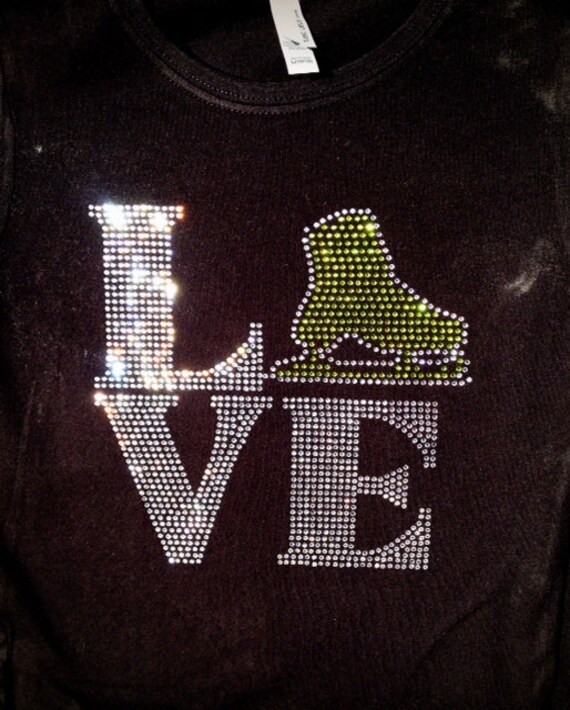 Love Ice Skating figure skating Rhinestone Bling Shirt Custom