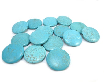 Magnesite Beads, 4 Blue Magnesite Beads, 40mm Puffed Flat Beads, Jewelry Making Supplies,Item 448gsm