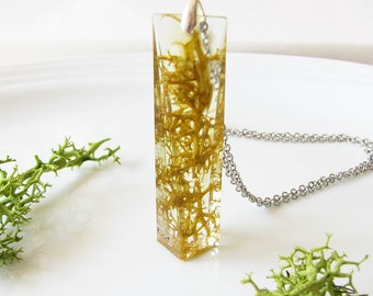 Real Moss Necklace Terrarium Jewelry Bar Necklace Resin Jewelry Resin Necklace Green Bar Jewelry