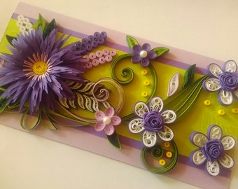 Quilling Card, Birthday Quilled Card, Greeting Card, Purple Flower, Quilling Handmade Card, Mother Card, Paper Quilling Card