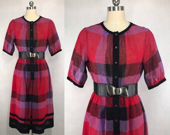 Vintage Japanese Plaid Dress / Summer Dress / Party Dress / Day Dress / Made in Japan / Size Small Medium