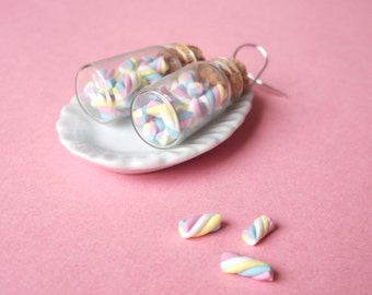 Marshmallow Earrings Mini Bottle Earrings ( food earrings miniature food gift for her polymer clay jewelry miniature bottle mini food)