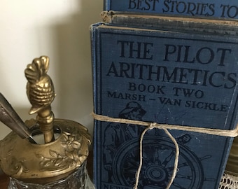 VINTAGE BOOK STACK ~ Blue Books ~ Tattered Books ~ Blue Book Stack ~Home Decor ~Baby Shower ~Childrens' Books ~Old Books ~Bridal Centerpiece