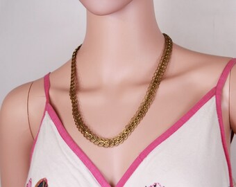 Necklace, Brass necklace, Woven brass necklace, Brass collar, Brass necklace chain, Necklace chain, 1950s necklace, 50s long brass necklace