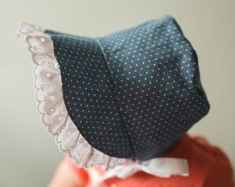 polka dot denim bonnet