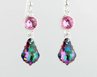 Pink and Electra colored Crystal Earrings made with Swarovski Crystal and Sterling Silver