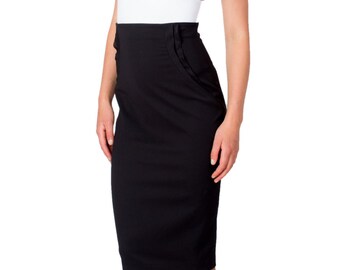 High Waisted Skirt, Raised Waist, Pencil Skirt, Black Skirt, Office Skirt, Wool Skirt, Work Skirt, Suit Skirt, Midi, Work Skirt, Slimming