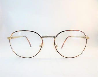Womens Round Eyeglasses, Tortoise Shell and Gold Metal Eyeglasses, Flexible Temple Arms, Steampunk Glasses, Vintage New old Stock
