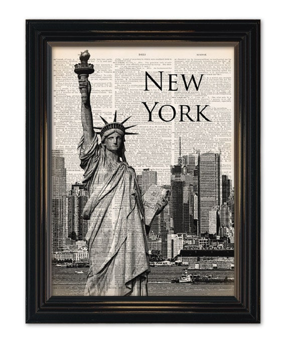 New York skyline dictionary art print. Statue of Liberty