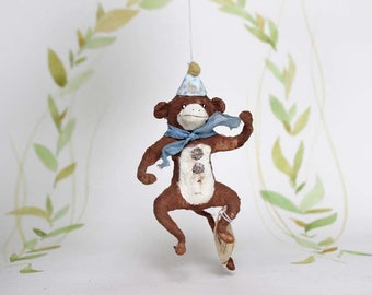 Nostalgischer Christbaumschmuck Wattefigur Zirkus Affe Ornament Spun Cotton