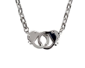 Hand Cuff Necklace Stainless Steel Real Working Movable Cuffs Lobster Claw Heavy Metal Jewelry