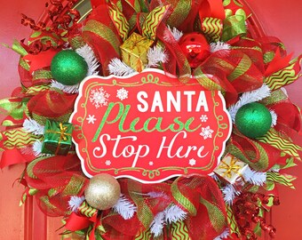 Santa Claus Christmas wreath Red and green Christmas wreath Christmas wreath Holiday day wreath ornament wreath