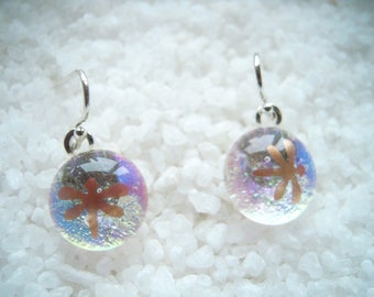 Dragonfly dichroic glass earrings, Fused glass earrings, dangle earrings, Made in Montana