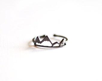 Black Rhodium Mountain Ring Adjustable- Black Rhodium plated over Sterling Silver, Black Gold Adjustable Mountain Ring, Midi Ring, 262