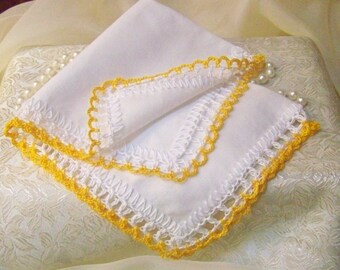 Bridesmaids Handkerchief, Hanky, Hankie, Hand Crochet, Lace, Lacy, Personalized, Monogrammed, Embroidered, Yellow, Custom Colors Welcome