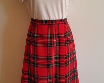 Vintage Red Tartan Midi Wrap Skirt Size Small Medium