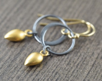 minimal earrings Teardrop earrings in blackened sterling silver vermeil gifts for her