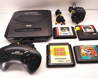 Sega Genesis Model 2 Console System Refurbished, Rebuilt Sega Controller, Sega AC, New AV Cord, Game Genie, 3 Games inc Street Fighter 2