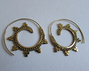 Spiral Brass Dotted Earrings handmade, Tribal Earrings, Nickel Free, Indian Jewellery, Gift boxed,Free UK postage BG11
