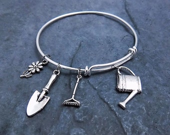 Garden Charm Bracelet - Gift for Florist - Gardening Jewelry - Watering Can Pendant - Gardener - Garden Decor - Gift for Gardeners - Bangle