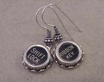 Typewriter Key Jewelry Earrings SHIFT LOCK RIBBON Key Typewriter key Earrings Recycled jewelry steampunk jewelry
