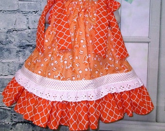 SALE SALE Girls Dress 12M/18M Orange White Toys Rocking Horse, Rattles, Balls Pillowcase Dress, Pillow Case Dress, Sundress, Boutique Dress