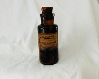 Antique Medical Medicine Apothecary Bottle Jar Pharmaceutical pharmacy amber glass with cork late 1800's collectible display