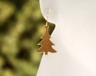 Christmas Tree Earrings -- Gold Pine Tree Earrings, Xmas Earrings