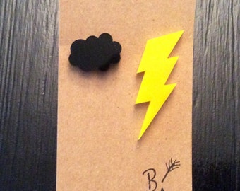 Cloud and Lightning Stud Earrings