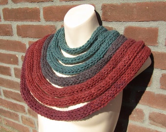 Knitted scarf. Green and brown scarf. Robin Hood. Gift for him. Gift for her. Infinity scarf. Boho scarf. Festival clothing. Unusual scarf.
