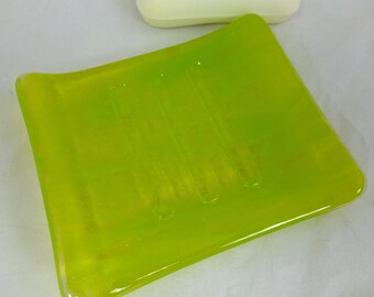 Fused Glass Soap Dish in Lime Green