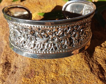 Sterling Silver Flower Cuff Bracelet