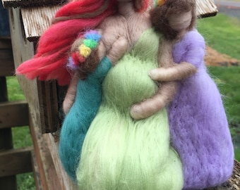 Custom Needle Felted Sitting Mother with Two Children