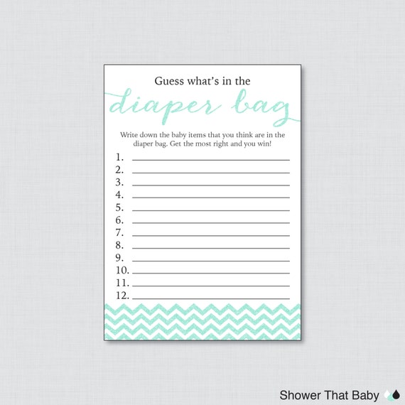 Printable Glitter Baby Shower Diaper Bag Game Guess