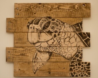 Sea turtle decor Sea turtle wall art Lake house decor Rustic beach decor Beach house art Wood wall art Pallet art Reclaimed wood art Turtle