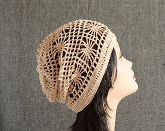 crochet hat Summer cotton beanie Slouchy hat boho hat women pastel romantic gift for her crochet beret sister gift Mesh hat