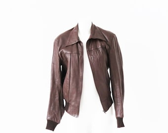 1970's brown leather bomber style jacket