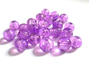 20 purple (P-16) 6mm Crackle glass beads