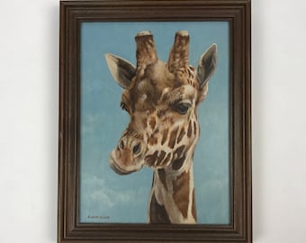 Richard Hauser Giraffe Oil Painting on Panel