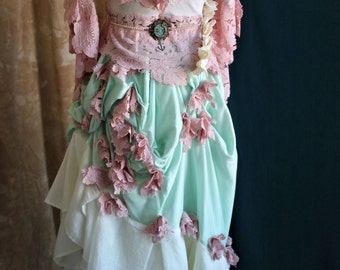 Victorian Long Bustle Dress in Bohemian, Shipwreck Style with Belt Custom Size