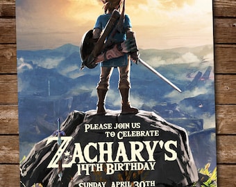 The legend of zelda Digital Party invitation customize invite birthday thank you card